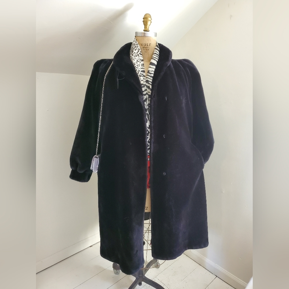 Borgazia Black Midi Length Faux Fur Over Coat
